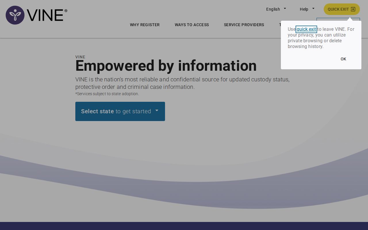 VINELink interface for selecting Florida and checking custody information