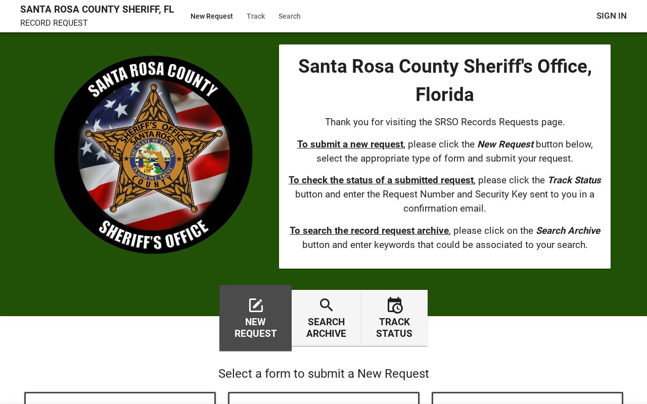 Santa Rosa County Sheriff JustFOIA public records request portal