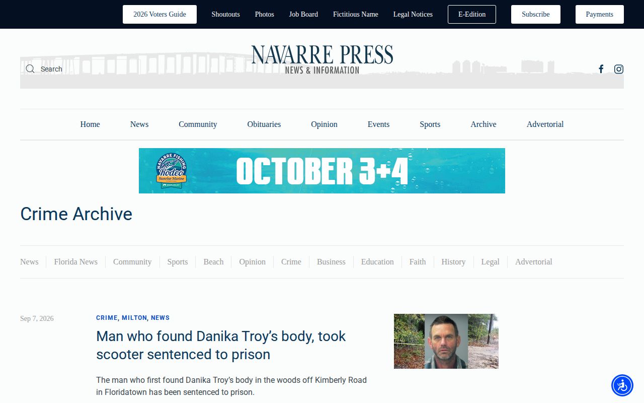 Navarre Press paginated crime archive for Santa Rosa County historical research